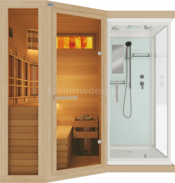 Двухместная угловая комбинированная сауна Comfort из кедра с Душевой кабиной